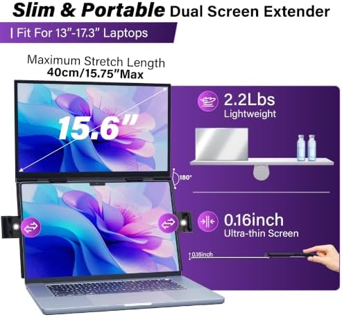 15.6" Laptop Screen Extender, FHD IPS Vertical Portable Dual Monitor, 0.16" Ultra-Slim One-Cable Plug & Play Travel Monitor Above Laptop Screen for 13-17" Laptops Compatible with Win/Mac/Android - Image 7