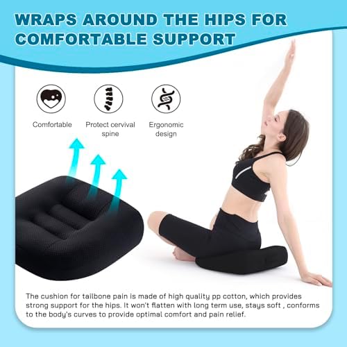 Office Chair Cushions for Back and Butt, Ergonomic Chair/Seat Cushion for Long Sitting, Sitting Pillow for Automobile, Wheelchair, Computer, Office Chair Hip Support Black - Image 2