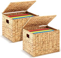 2 Pack Letter Size Hanging File Box, Water Hyacinth Wicker File Organizer by Jingmore