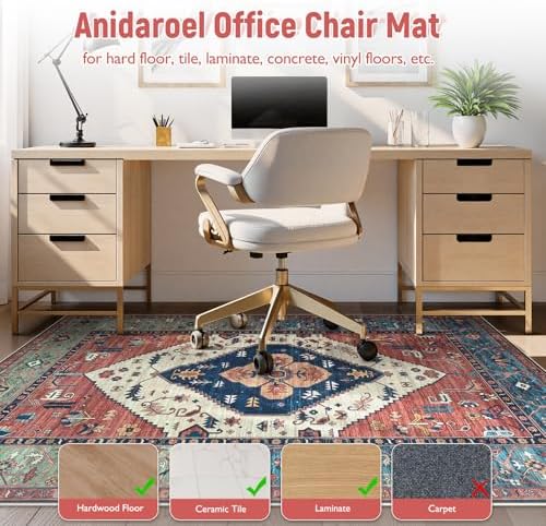 Anidaroel 5x7 Home Office Chair Mat for Hardwood Floor, Ant-Slip Computer Chair Mats for Rolling Chair, Office Floor Mat, Non Curling Chair Mats, Rust - Image 3