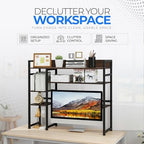 Desk Shelf Storage, 38 Inch, 4-Tier Wood Bookshelf Organizer, Computer Desk Hutch – Dark Brown, Desktop Bookshelf Organizer Shelf for Desk for Dorm Workspace and Home Office Use - Image 3