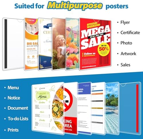 20 Pack Wall Sign Holder 8.5x11 Magnetic Plastic Sign Holder with Magnetic and Adhesive Tapes, Adhesive Clear Display Sign Frame for Fridge, Metal, Wall, Door, Document Protectors Holders - Image 6