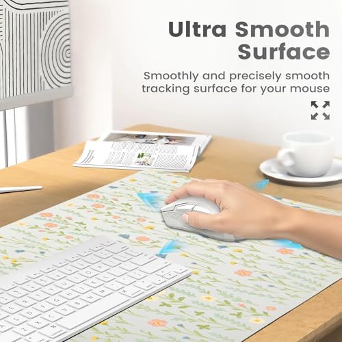 Watercolor Ditsy Floral Office Desk Mat 31.5" x 15.7" Desktop Mat PU Leather Large Mouse Pad White Mousepad Non-Slip Table Mat for Girls, Women, Home, Work, Computer, and Gaming - Image 4