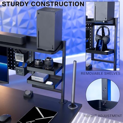 VIVO Steel Clamp-on 46 x 25 inch Desk Pegboard System with Storage Shelf and Accessory Trays, Multi-Purpose Office Organizer, Black, PP-PBSF46 - Image 6