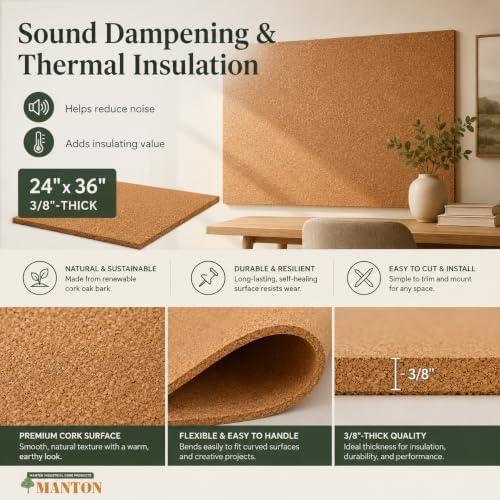 Manton Cork 24" x 36" x 3/8" Thick Cork Sheets (2-Pack), 100% Natural and Sustainable Cork Bulletin Boards. Perfect for Home, School, and Office - Image 6