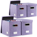 PRANDOM File Organizer Box - Set of 4 Collapsible Decorative Linen Filing Storage Hanging File Folders with Lids Office Cabinet Letter Size Purple (14x9.3x10.8 inch) by Prandom