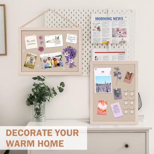 Teling 9 Pack Wood Bulletin Boards with Linen 12''x 16'' Cork Board for Walls with 90 Pushpin Decorative Wood Framed Display for School Office Home Decor (Brown) - Image 5