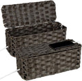 2 Pack Handwoven Cable Management Box with Lid, Decorative Cord Organizer for Power Strips, Chargers, TV Wires, Desk, Home & Office Storage, Plastic Rattan Strap by Kultilanda