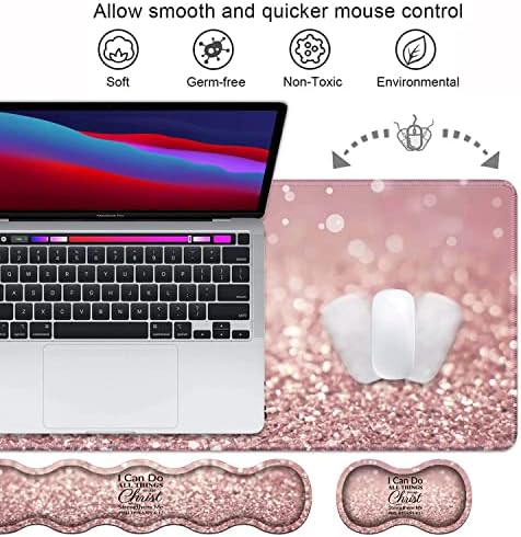 Ergonomic Keyboard Wrist Rest & Mouse Pad Wrist Rest Set,Large XXL Gaming Desk Mat 31.5"x 11.8", Non-Slip Base,Memory Foam, Easy Typing Pain Relief for Office & Home,Quote Bible Verse Philippians 4:13 - Image 3