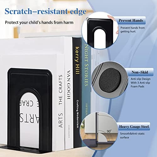 30 Pcs Metal Book Ends for Shelves, Heavy Duty Bookends for Office Home Kitchen Decorative, Nonskid Book Ends to Hold Heavy Books Black 6.5 x 5 x 5.7 in, 15 Pairs - Image 2