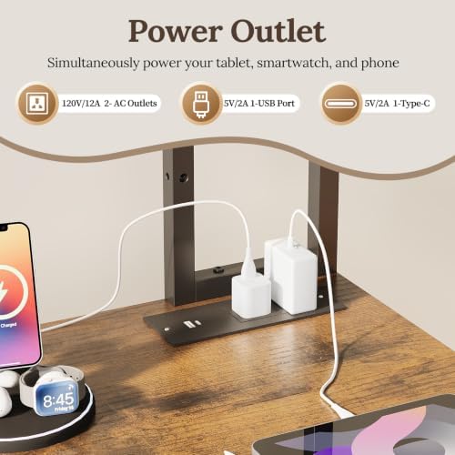 VENNQD Corner Desk with Drawers Shelves, Office Desk with Hutch, Triangle Corner Gaming Computer Desk with Storage Bag, Power Outlets and Hook for Home Office Workstation (Rustic Brown) - Image 3