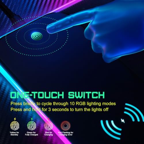 GIM Wireless Charging RGB Gaming Mouse Pad 15W, LED Mouse Mat 800x300x4MM, 10 Light Modes Extra Large Mousepad Non-Slip Rubber Base Computer Keyboard Mat for Gaming, MacBook, PC, Laptop, Desk - Image 5