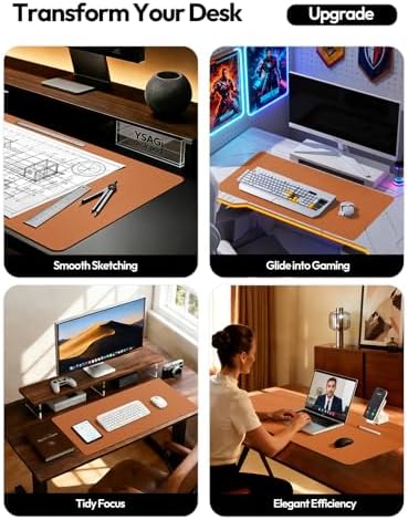 YSAGi Leather Desk Pad Protector, Office Desk Mat, Large Mouse Pad, Non-Slip PU Leather Desk Blotter, Laptop Desk Pad, Waterproof Desk Writing Pad for Office and Home (Brown,55" x 24") - Image 3