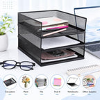 3 Pack Wire Mesh Letter Trays, Black Metal Magazine File Holder, Stackable Desk Tray Single Wire Mesh Organizer, Metal Paper Tray Office Document Organizer (12.8 x 9.84 Inch) - Image 4