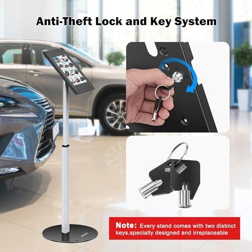 AboveTEK Anti Theft iPad Floor Stand, Robust Security Kiosk POS Tablet Stand, Height Adjustable Secure Holder Enclosure w/Lock and Key Mechanism for iPads/iPad Air/iPads Pro, Ideal for Retail Business - Image 2