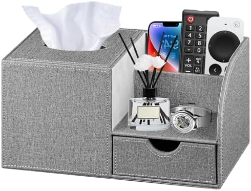 Nightstand Organizer with Tissue Holder,PU Leather Square Tissue Box Cover by PUSU