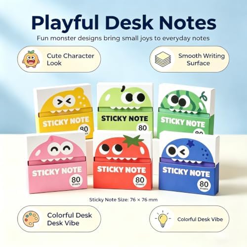 Cute Fruit Monster Pop-Up Sticky Notes Dispenser, 80 Sheets Pull-Out Cartoon Box, 6 Styles Transparent Translucent Memo Pad Holder, Creative Stationery Cute Monster Gift Set Available ，12Box - Image 2