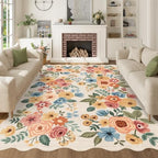 DUKINO 6x9 Area Rugs, Floral Washable Living Room Rug Non Slip Beige Yellow by DUKINO
