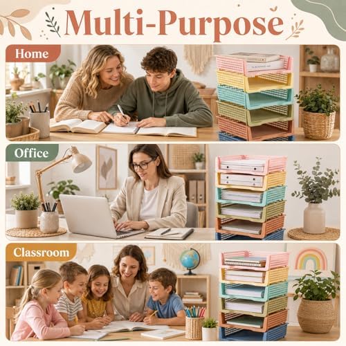 Set of 12 Boho Turn in Trays for Teachers Stackable Classroom Paper Letter Trays Plastic Classroom Desk Letter Organizer Tray Storage Baskets for Library, Drawers, Office, Home - Image 6