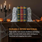 MyGift Gothic Bookends, Skull Decorative Book Ends for Heavy Books, Resin Horror Themed Death Skull Statue Book Holder for Shelves, Office, Halloween Decor - Image 3