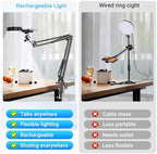 Overhead Phone Mount with Rechargeable Light for iPhone, Desk Tripod with Clamp for Content Creator Camera Recording, Top Down Holder Stand for Filming/Live/Cooking/Unboxing/Drawing/YouTube/TikTok - Image 3