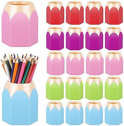 Yeaqee 20 Pcs Pencil Shaped Pen Holders, Cute Pen Cup, 5 Colors by Yeaqee