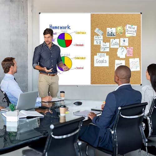 XBoard Extra Large Magnetic White Board and Bulletin Corkboard Combination, 72 x 48 Inch Foldable Dry Erase & Cork Combo Board for wall with Aluminum Frame, 6' x 4' Notice Memo Board Pin Vision Board - Image 4