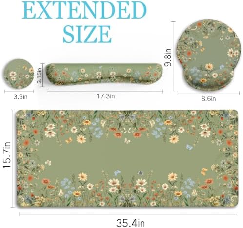 LIMKRIAN Floral Desk Mat Set, Cute Green Desk Accessories Gifts for Women - Image 6