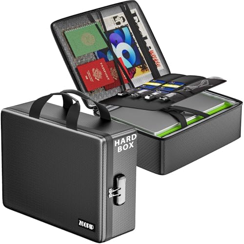 Fireproof Document Box with Lock, Hard-Shell File Organizer, Black by ZOOPIP