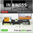 AFOOYO 43.3 Inch Dual Monitor Stand with Laptop Tray & Drawer, 5 Height & 4 Angle Adjustable Ergonomic Computer Riser, MDF Desk Shelf for MacBook Dell HP Lenovo 10-17.3" Laptops, Black - Image 4