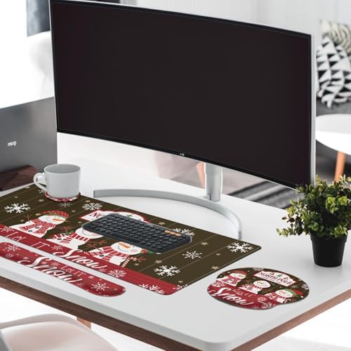 Britimes Keyboard Mouse Pad Set, 4 in 1 Desk Mat Set, Christmas Snowman - Image 3