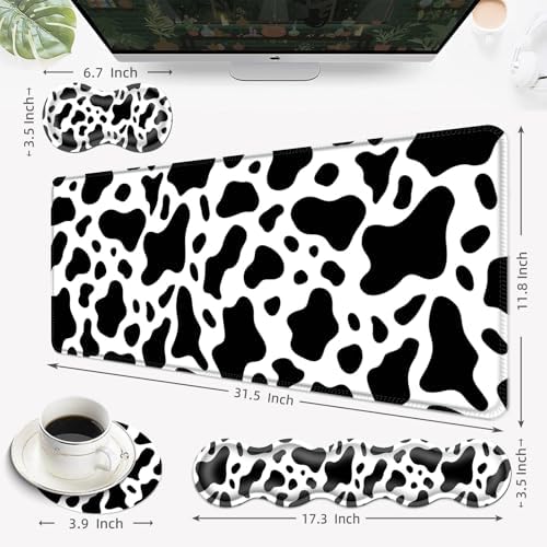 Desk Mat, Mouse Pad with Wrist Rest, 4-in-1 Large Mouse Pads for Desk, Ergonomic Mouse Pad and Keyboard Wrist Rest Gaming Keyboard Mat for Office,Cow Print - Image 6