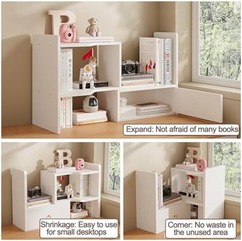 Wood Desktop Bookshelf, Freestyle Adjustable Wood Display Desk Shelf - Image 6