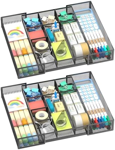 2 Pack Expandable Desk Drawer Organizer, 10 Compartments, Black by Unknown