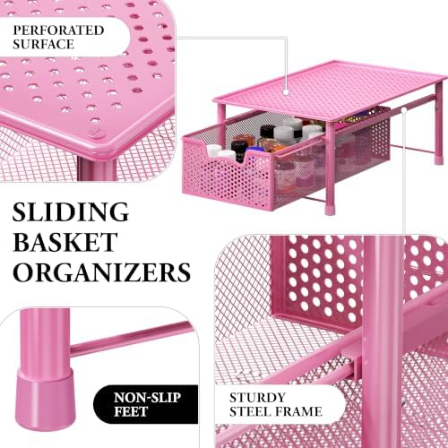 Simple Houseware Stackable Cabinet Basket Drawer Organizer, Pink - Image 4
