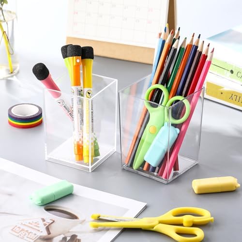 40 Pack Clear Acrylic Pen Holder 2 Size Pencil Cups Sets Makeup Brush Holder Bookmark Organizer Stationery Storage Desktop Accessories for Office and Home Desk Organizer Supplies - Image 6