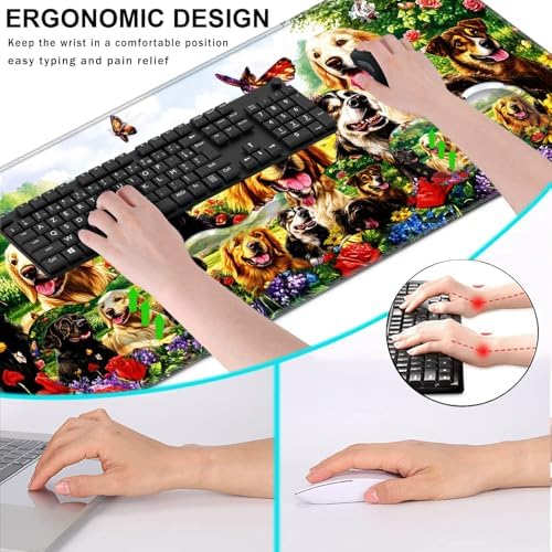 Keyboard Wrist Rest and Mouse Pad with Wrist Support Set Ergonomic Coaster,Memory Foam,Easy Typing Pain Relief,Large XL Desk Mat 31.5"x 11.8",Dog with Butterflies and Flowers - Image 6