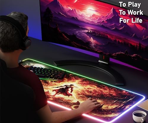 RGB Gaming Mouse Pad Large Extended Desk Mat 35.4x15.7in XXL XXXL Mousepad LED Light Up Keyboard Mat PC Gamer Desk Pad Gaming Accessories Extra Big Mouse Mat for Desk - Hellfire Crusader - Image 4