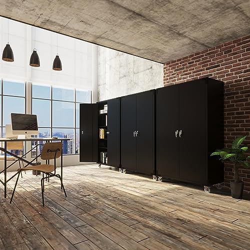 VINGLI Upgraded Wide & Deep Garage Storage Cabinet, Metal Storage Cabinet with Pegboards, Wheels, Locking Doors and Adjustable Shelves (Black, 43''W x 20''D x 72''H) - Image 6