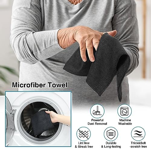 Macarrie 200 Microfiber Cleaning Cloths, 12 x 12 in, 200 GSM, Black - Image 3