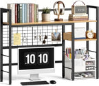 Desk Shelf, 38.6" Desk Hutch with Pegboard Hooks Set, Natural by MZNZ