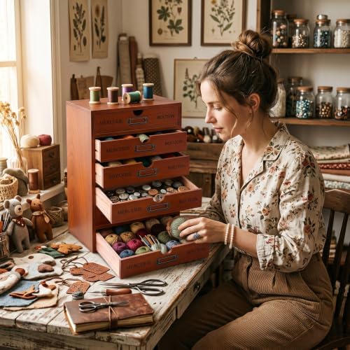Wesiti Wooden Desk Organizer, 6 Drawers, Vintage Makeup Cabinet, Brown - Image 6
