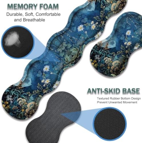 31.5"x 11.8" Oversized Gaming Mouse Pad Set, Ergonomic Keyboard and Mouse Wrist Rest + Cup Holder, Non-Slip Desktop Pad, Suitable for Home and Office Use, Flowering Plant Moon - Image 2