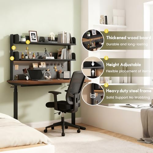 Clamp On Desk Shelf Organizer with Pegboard Desk Hutch Dorm with Storage Bookshelf Desk Top Organizer Shelf Multi-Purpose White & Black Desktop Shelves & Office Shelves (Black, W - 39.4") - Image 5