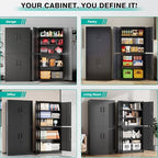 Metal Storage Cabinet with 3 Adjustable Shelves,Garage Storage Cabinet with Lock,Black Metal Cabinet with Locking Doors,Steel Cabinets 4 Doors,71" Lockable Storage Cabinets for Garage,Home,Office - Image 5