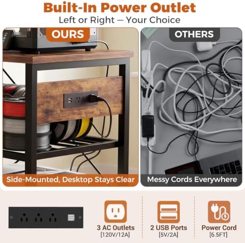 Homieasy 3D Printer Stand with Filament Storage, 39.4" x 23", Rustic Brown - Image 5