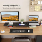 AFOOYO LED Dual Monitor Stand Riser for 2 Monitors,Office Desktop Wooden Stand Adjustable Length and Angle 3 Shelf,Extra Long Multifunctional Stand up to 39.3" for Computer,Laptop,TV,Black - Image 2