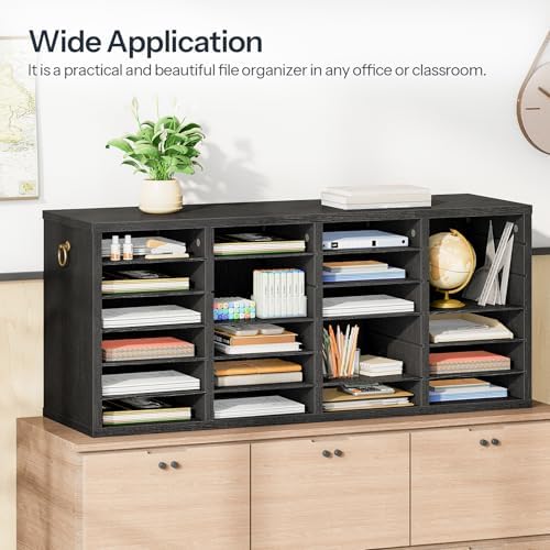 HOOBRO Literature Organizers, 24 Compartments Office Mailbox with Adjustable Shelves, Wood Countertop Literature Sorter for Office, Home, Classroom, Mailrooms Organization Black BK64WF01 - Image 4