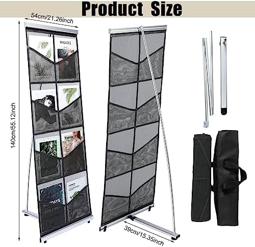 Outus 8 Pocket Mesh Literature Holder Portable Floor Stand Roll up, Black - Image 5