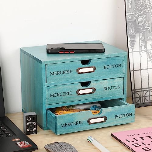 Small Wooden Drawers Wooden Box with Drawer Blue - Image 2